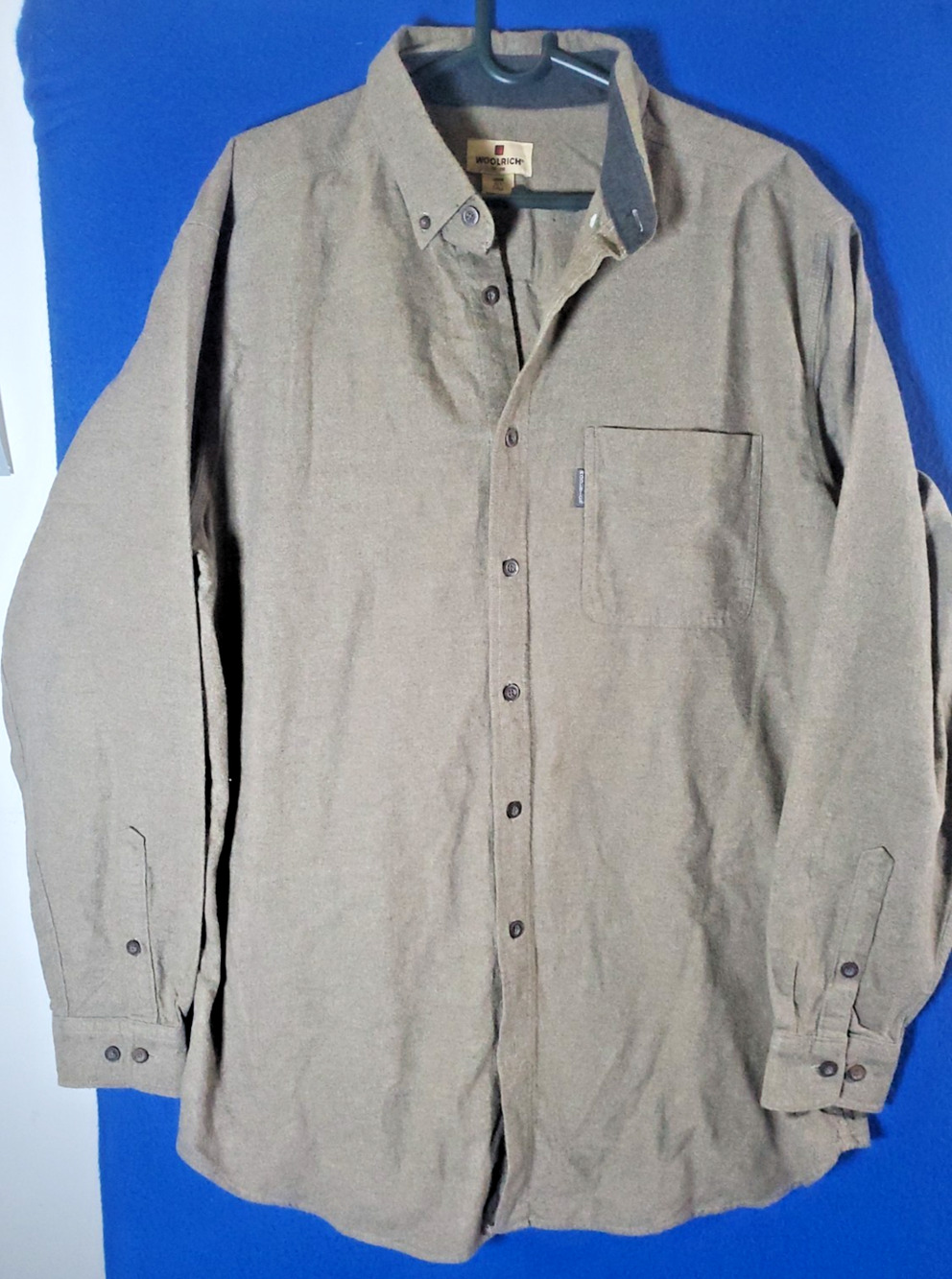 Woolrich Mens Sixe XLT Tall Long Sleeve Button Down Shirt Brown Solid Pocket